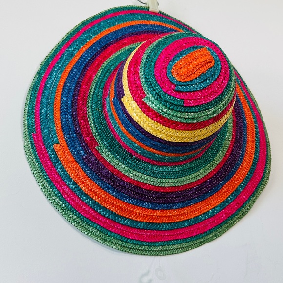 Multicolor Rainbow Straw Hat NWOT - Picture 2 of 6